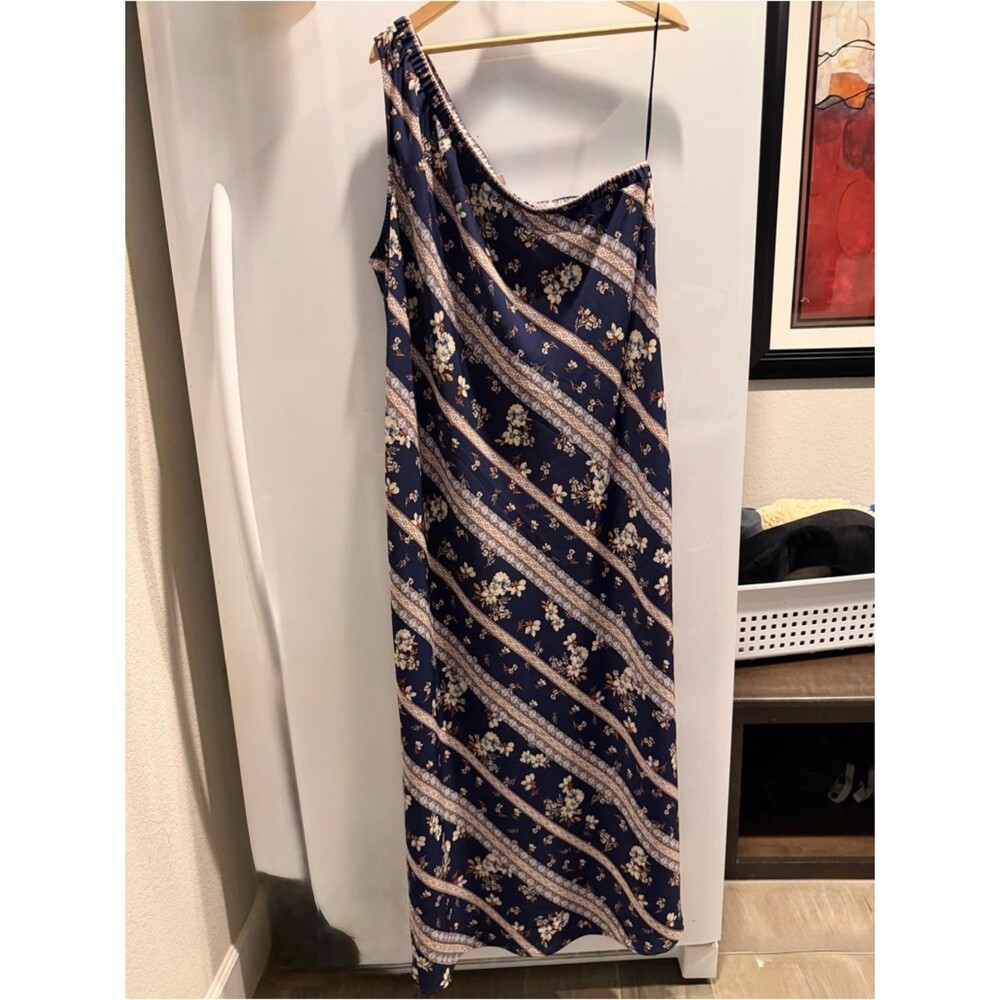 Chelsea28 Navy One-Shoulder Floral Maxi with Cream Accents XL